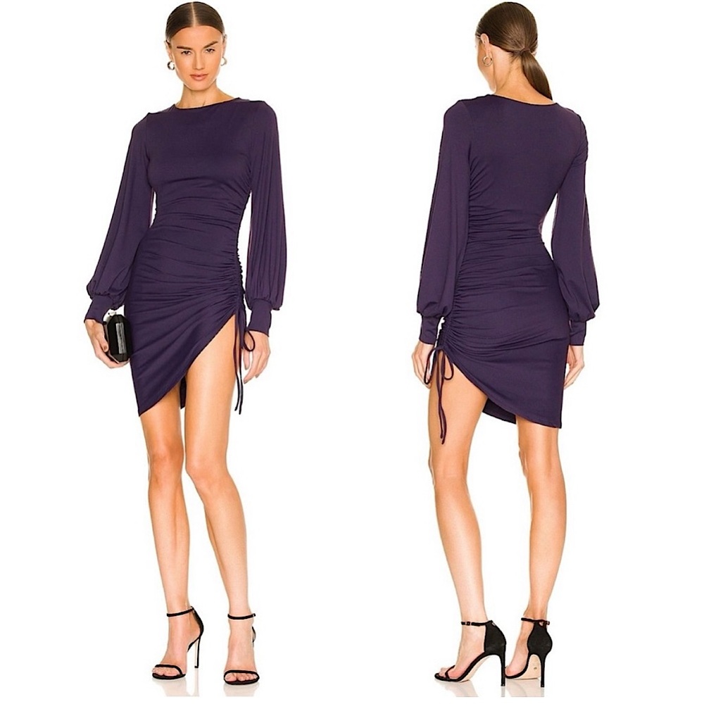 NEW Susana Monaco side tie ruched dress with long blouson sleeves
